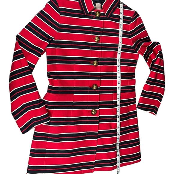 Banana Republic Red & Navy Striped Half Trench Coat Size XS (NWOT) Preppy Lux - Picture 7 of 12